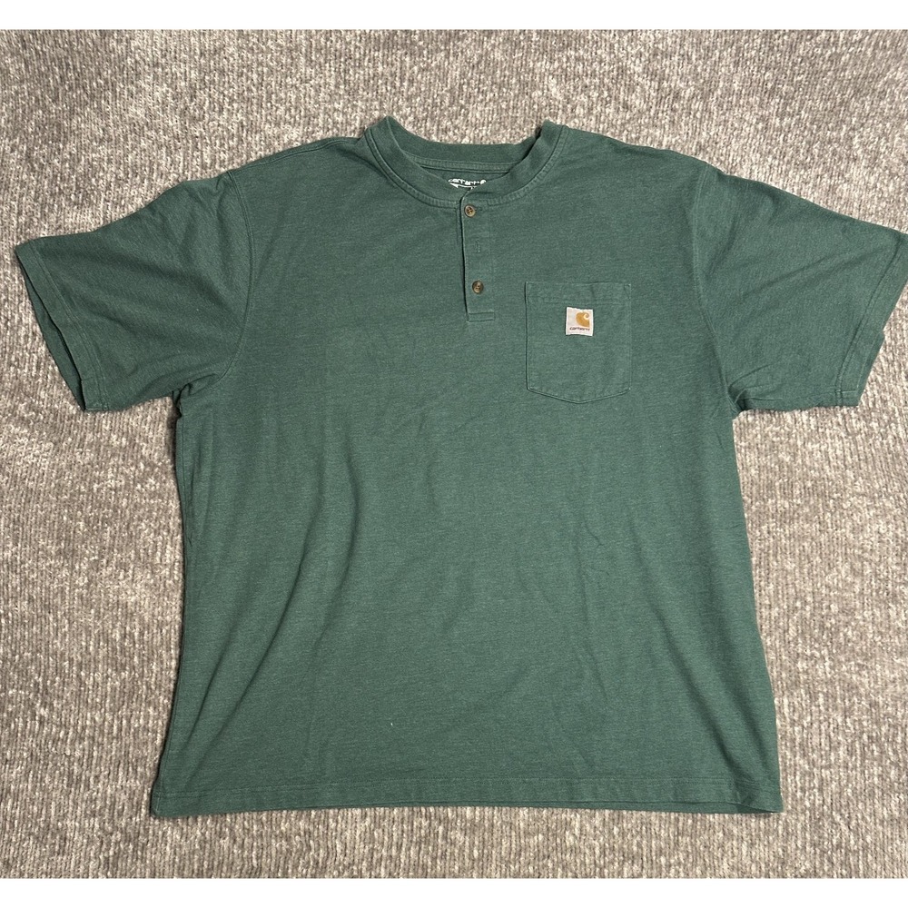 Carhartt Shirt Mens Sz 2XL Green Henley Pocket Loose Fit Workwear K84